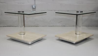  Lion in Frost 1970s Lion In Frost Travertine And Lucite Side Tables With Swivel Glas Tops