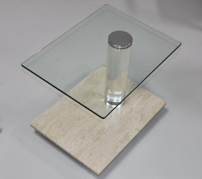  Lion in Frost 1970s Lion In Frost Travertine And Lucite Side Tables With Swivel Glas Tops