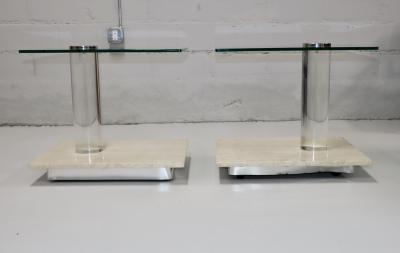  Lion in Frost 1970s Lion In Frost Travertine And Lucite Side Tables With Swivel Glas Tops