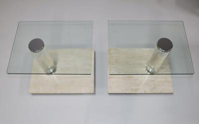  Lion in Frost 1970s Lion In Frost Travertine And Lucite Side Tables With Swivel Glas Tops
