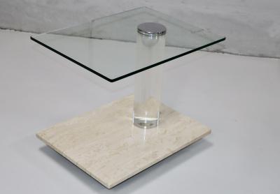  Lion in Frost 1970s Lion In Frost Travertine And Lucite Side Tables With Swivel Glas Tops