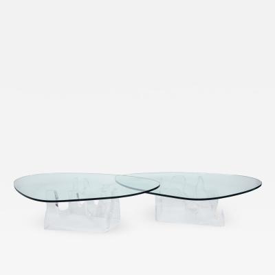  Lion in Frost Sculptural Pair of Free Form Coffee Tables in Lucite with Glass Tops 1970s 