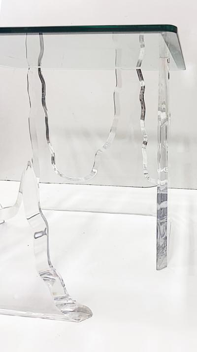  Lion in Frost Vintage Lion in Frost Attributed Thick Lucite Side Tables Pair Beveled Glass