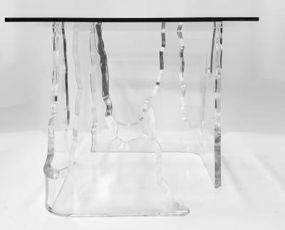  Lion in Frost Vintage Lion in Frost Attributed Thick Lucite Side Tables Pair Beveled Glass