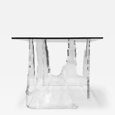  Lion in Frost Vintage Lion in Frost Attributed Thick Lucite Side Tables Pair Beveled Glass