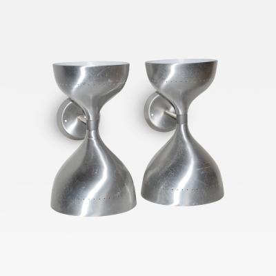  Litecraft Pair of Aluminum Double Cone Wall Sconces