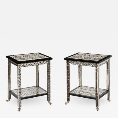  Lobel Originals Lobel Originals Pair of 2 Tier Side Tables in Black and White Snake Skin New 