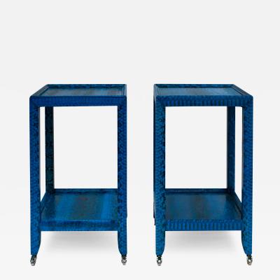  Lobel Originals Lobel Originals Pair of 2 Tier Side Tables in Blue Snake Skin 2024 Signed 