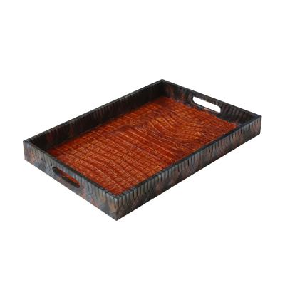  Lobel Originals Lobel Originals Rectangular Tray in Burnt Orange Alligator and Gray Python New
