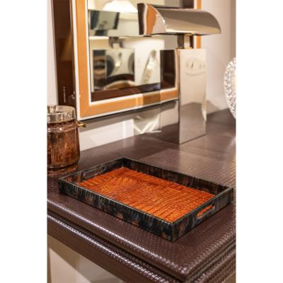  Lobel Originals Lobel Originals Rectangular Tray in Burnt Orange Alligator and Gray Python New