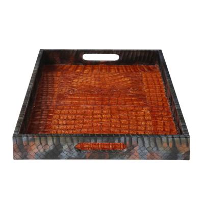  Lobel Originals Lobel Originals Rectangular Tray in Burnt Orange Alligator and Gray Python New