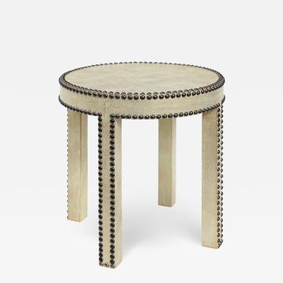  Lobel Originals Lobel Originals Round Side Table in Platinum Embossed Lizard and Bronze Studs