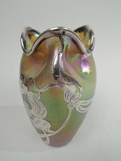  Loetz Glass Gorgeous Loetz Silberiris Art Nouveau Silver Overlay Vase