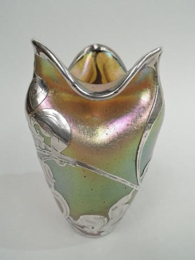  Loetz Glass Gorgeous Loetz Silberiris Art Nouveau Silver Overlay Vase