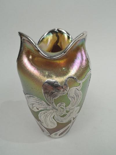  Loetz Glass Gorgeous Loetz Silberiris Art Nouveau Silver Overlay Vase