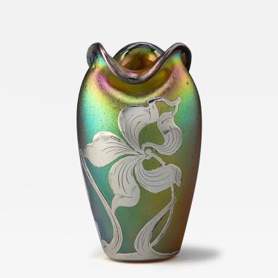  Loetz Glass Loetz Candia Silberiris Glass Vase with Silver Overlay