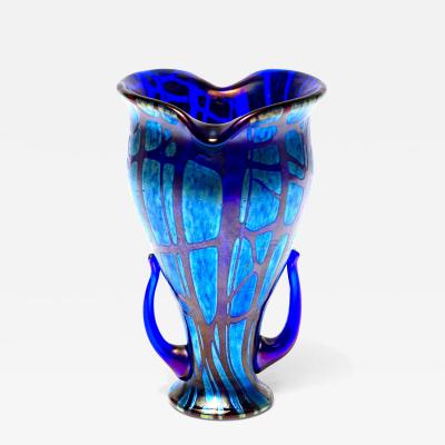  Loetz Loetz Cobalt Pampas Handled Vase