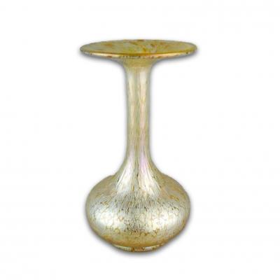  Loetz Loetz Vase Gold Violet Iridescent Glass Intricate Oil Spot Pattern