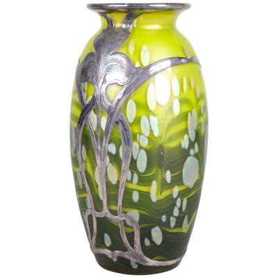  Loetz Loetz Witwe Glass Vase Cytisus Yellow with Silver Overlay CZ circa 1902