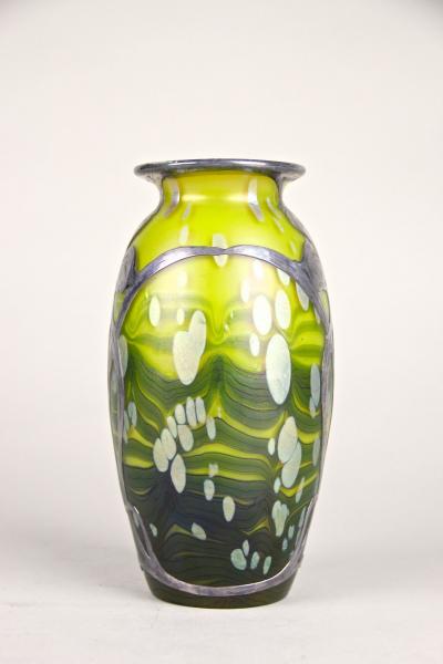 Loetz Loetz Witwe Glass Vase Cytisus Yellow with Silver Overlay CZ circa 1902