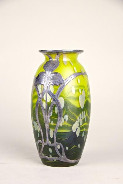  Loetz Loetz Witwe Glass Vase Cytisus Yellow with Silver Overlay CZ circa 1902