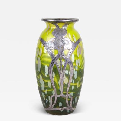 Loetz Loetz Witwe Glass Vase Cytisus Yellow with Silver Overlay CZ circa 1902