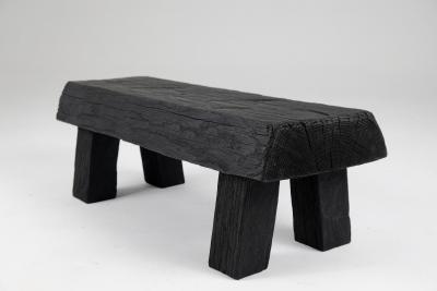  Logniture Black Burnt Wood Brutalist Bench Outdoor Indoor Natural and Eco Friendly