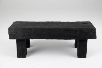  Logniture Black Burnt Wood Brutalist Bench Outdoor Indoor Natural and Eco Friendly