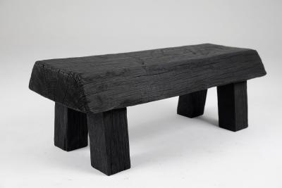  Logniture Black Burnt Wood Brutalist Bench Outdoor Indoor Natural and Eco Friendly