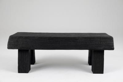  Logniture Black Burnt Wood Brutalist Bench Outdoor Indoor Natural and Eco Friendly
