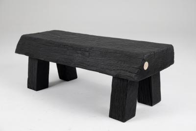  Logniture Black Burnt Wood Brutalist Bench Outdoor Indoor Natural and Eco Friendly