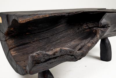  Logniture Black Burnt Wood Brutalist Bench Outdoor Indoor Natural and Eco Friendly