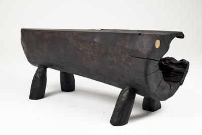  Logniture Black Burnt Wood Brutalist Bench Outdoor Indoor Natural and Eco Friendly