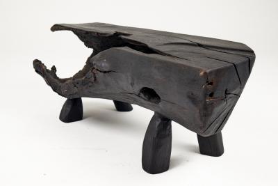  Logniture Black Burnt Wood Brutalist Bench Outdoor Indoor Natural and Eco Friendly