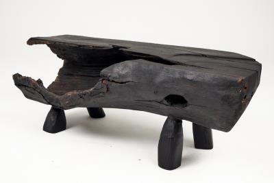  Logniture Black Burnt Wood Brutalist Bench Outdoor Indoor Natural and Eco Friendly