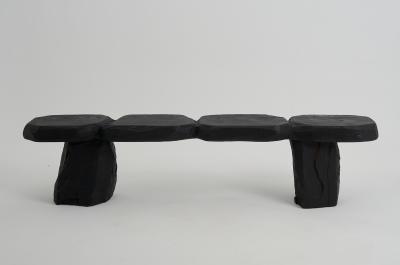  Logniture Black Burnt Wood Brutalist Bench Outdoor Indoor Natural and Eco Friendly