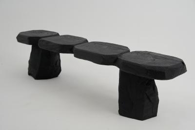  Logniture Black Burnt Wood Brutalist Bench Outdoor Indoor Natural and Eco Friendly