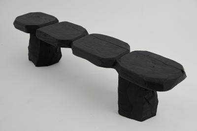  Logniture Black Burnt Wood Brutalist Bench Outdoor Indoor Natural and Eco Friendly