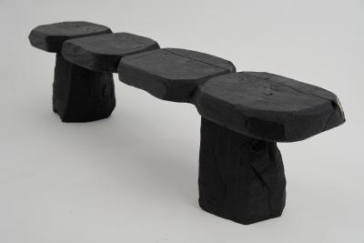  Logniture Black Burnt Wood Brutalist Bench Outdoor Indoor Natural and Eco Friendly