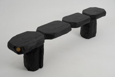  Logniture Black Burnt Wood Brutalist Bench Outdoor Indoor Natural and Eco Friendly