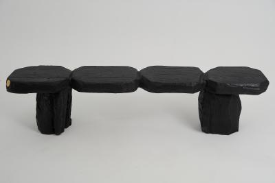 Logniture Black Burnt Wood Brutalist Bench Outdoor Indoor Natural and Eco Friendly