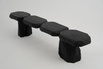  Logniture Black Burnt Wood Brutalist Bench Outdoor Indoor Natural and Eco Friendly