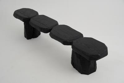  Logniture Black Burnt Wood Brutalist Bench Outdoor Indoor Natural and Eco Friendly