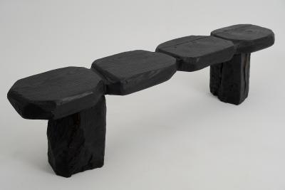  Logniture Black Burnt Wood Brutalist Bench Outdoor Indoor Natural and Eco Friendly