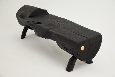  Logniture Black Burnt Wood Brutalist Bench Outdoor Indoor Natural and Eco Friendly