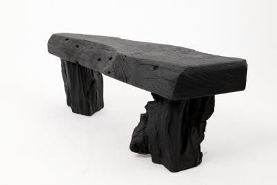  Logniture Black Burnt Wood Brutalist Bench Outdoor Indoor Natural and Eco Friendly