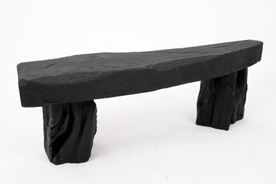  Logniture Black Burnt Wood Brutalist Bench Outdoor Indoor Natural and Eco Friendly