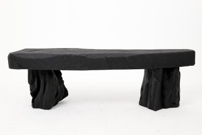 Logniture Black Burnt Wood Brutalist Bench Outdoor Indoor Natural and Eco Friendly