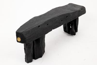  Logniture Black Burnt Wood Brutalist Bench Outdoor Indoor Natural and Eco Friendly
