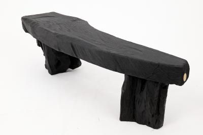  Logniture Black Burnt Wood Brutalist Bench Outdoor Indoor Natural and Eco Friendly
